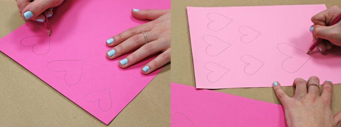 drawing hearts on pink paper