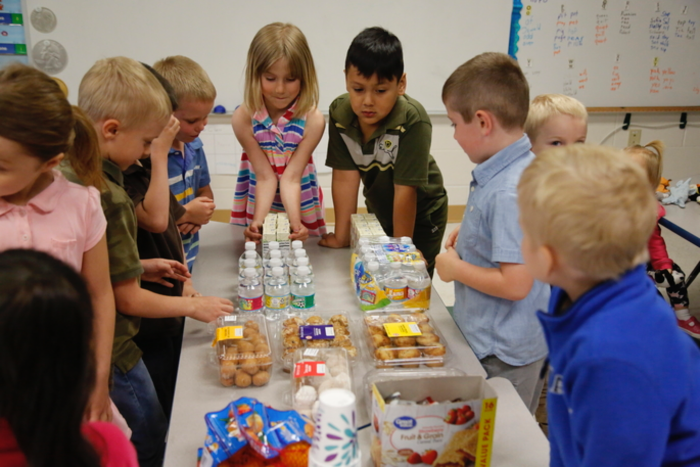 students around food