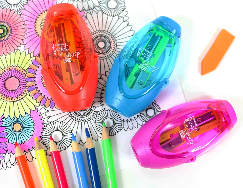 duo pencil sharpener in multiple colors