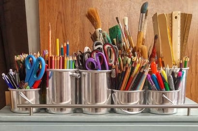 art supplies on desk