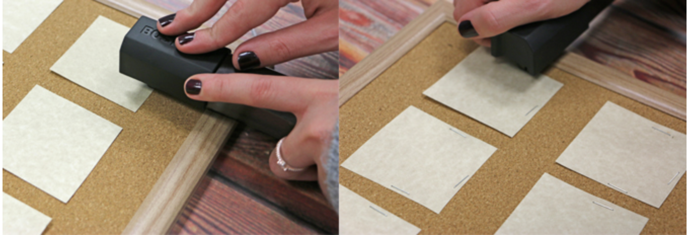 stapled squares to board