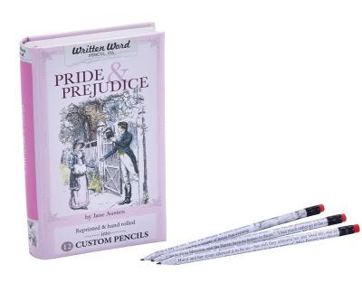 Written Word Pencil Co. 12-Pack Pre-Sharpened Pencils and Box, Pride and Prejudice Theme
