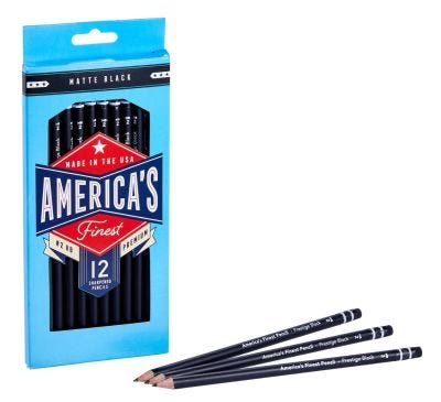 America's Finest Pre-Sharpened #2 Pencils, Made in USA, Black Casing, 12 Pack